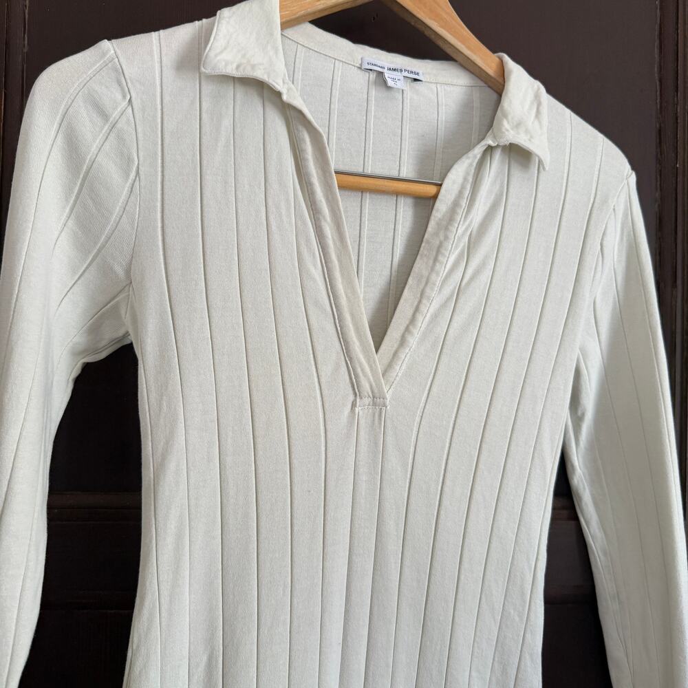 Standard JAMES PERSE | Cream Ribbed Cotton Collared Midi Dress | Size 0 - Picture 3 of 8